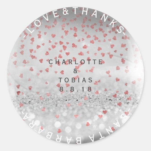 Aangepaste bruiloft Bedankt Roze Roze Hart Zilver Ronde Sticker (Voorkant)