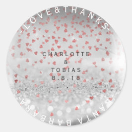 Aangepaste bruiloft Bedankt Roze Roze Hart Zilver Ronde Sticker