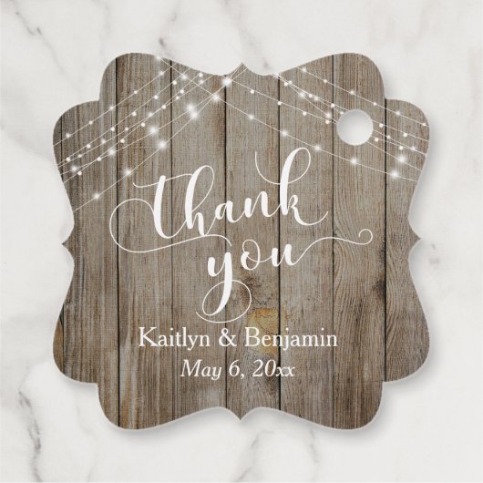 Aangepaste bruiloft Bedankt Rustic Wood & Lichten Bedankjes Labels (Achterkant)