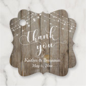 Aangepaste bruiloft Bedankt Rustic Wood & Lichten Bedankjes Labels (Voorkant)