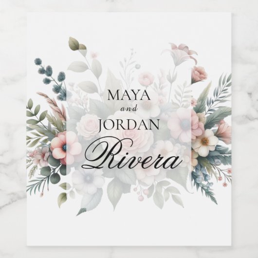 Aangepaste bruiloft Bloemen Ontwerp Wijn Etiket (Enkel label)