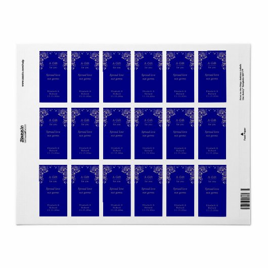 Aangepaste bruiloft Blue Gold Hand Sanitizer Etiket (Full Sheet)