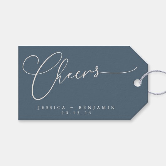 Aangepaste bruiloft 'Cheers' Minimaal donkerblauw  Cadeaulabel (Voorkant (Horizontaal))