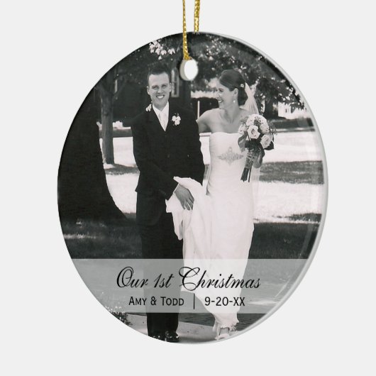 Aangepaste bruiloft  | Eerste kerstfotoversiering Keramisch Ornament (Links)