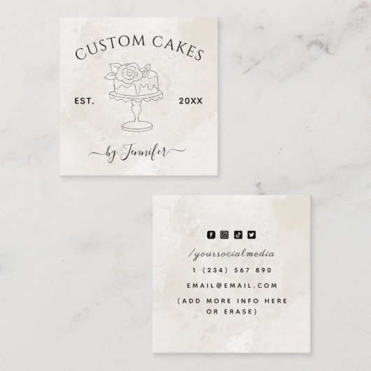 Aangepaste bruiloft en verjaardagstaart ontwerp ma vierkante visitekaartje (Voorkant / Achterkant)
