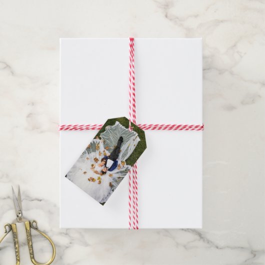 Aangepaste bruiloft foto cadeaulabel (Met Touw)