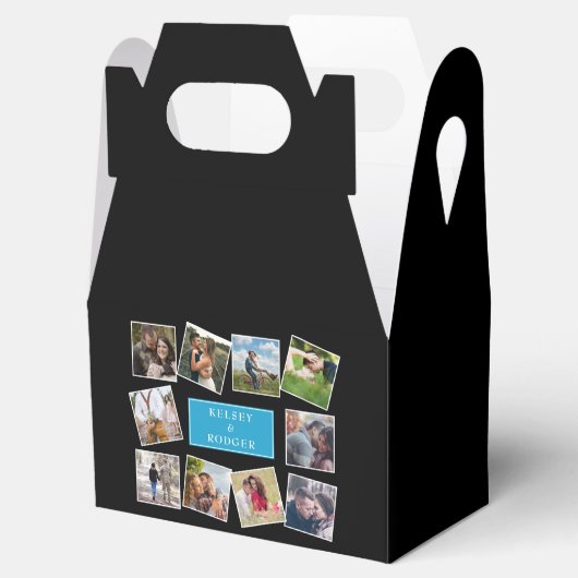 Aangepaste bruiloft foto collage zwart bedankdoosjes (Geopend)