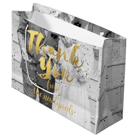 Aangepaste bruiloft foto dank u geschenk tas large cadeautasje (Voorkant Gekanteld)