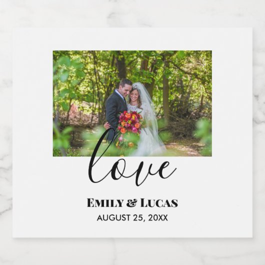 Aangepaste bruiloft foto Eenvoudige legante kallig Sparkling Wijnetiket (Enkel label)