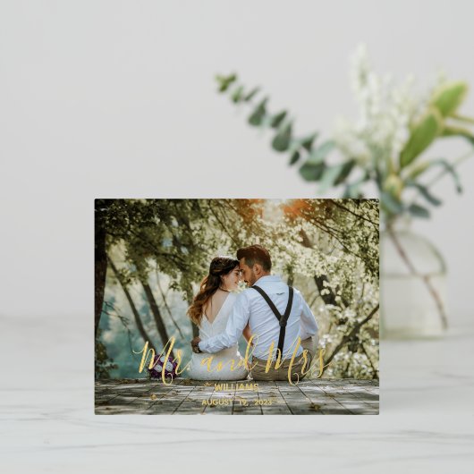 Aangepaste bruiloft foto Hartelijk dank Folie Feestdagen Briefkaart (Staand Voorkant)
