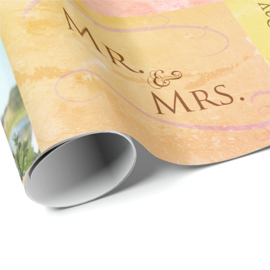 Aangepaste bruiloft foto-koulage met CustomText Cadeaupapier (Rol Hoek)