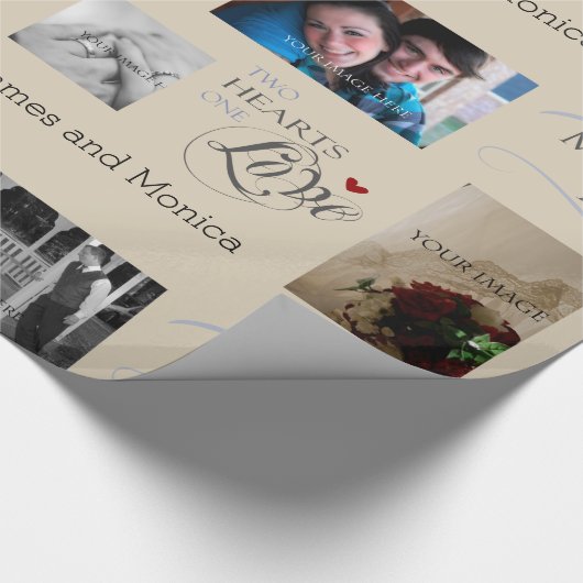 Aangepaste bruiloft foto-koulage met CustomText Cadeaupapier (Hoek)