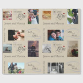 Aangepaste bruiloft foto-koulage met CustomText Cadeaupapier (Vlak)