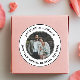 Aangepaste bruiloft foto Modern retour adres Ronde Sticker