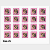 Aangepaste bruiloft foto roze bloemen vierkante sticker (Vel)