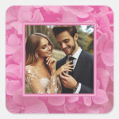 Aangepaste bruiloft foto roze bloemen vierkante sticker (Voorkant)