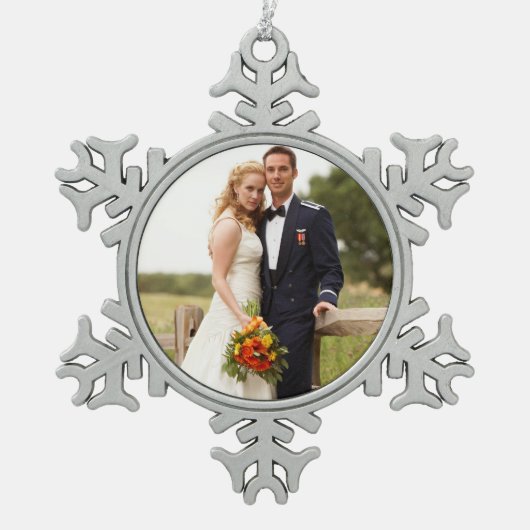 Aangepaste bruiloft foto Snowflake Ornament (Voorkant)
