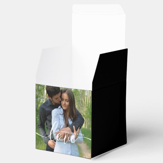 Aangepaste bruiloft foto zwart bedankdoosjes (Geopend)