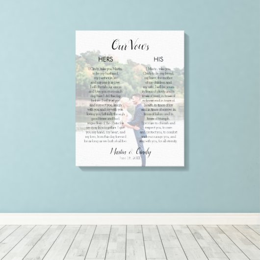 Aangepaste bruiloft foto's en stemlinksafdrukken canvas afdruk (Insitu (Houten vloer))