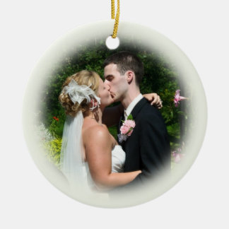 Aangepaste bruiloft-fotoversiering - Ecru Keramisch Ornament