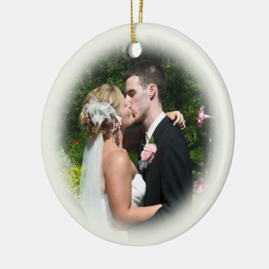 Aangepaste bruiloft-fotoversiering - Ecru Keramisch Ornament (Links)