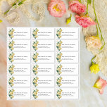 Aangepaste bruiloft Gast Gele Bloemen Adresetikett Sticker<br><div class="desc">Getuigde adresetiketten van de bruiloft. Ontwerp 14-inch x1 14-inch vel bevat 18 labels voor retouradressen. Pas deze sjabloon aan om elke naam en adres toe te voegen. Een fancy manuscriptdoopvont voor de naam is boven elk adres. De rollen zijn genummerd van links naar rechts. Het gezoem binnen om de adresveranderingen...</div>