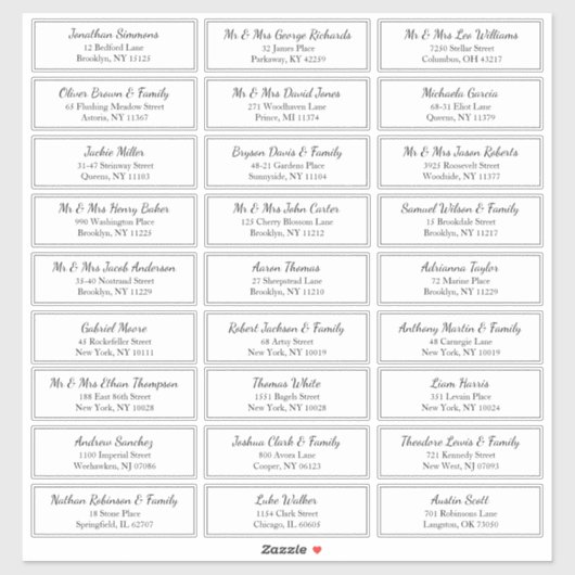 Aangepaste bruiloft Gast Zwart Rand Adres Label (Vel)