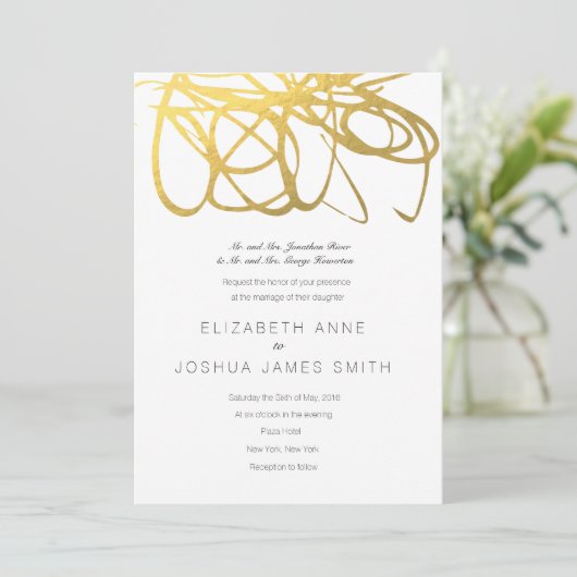 Aangepaste bruiloft Gold Effect Uitnodiging (Staand voorkant)