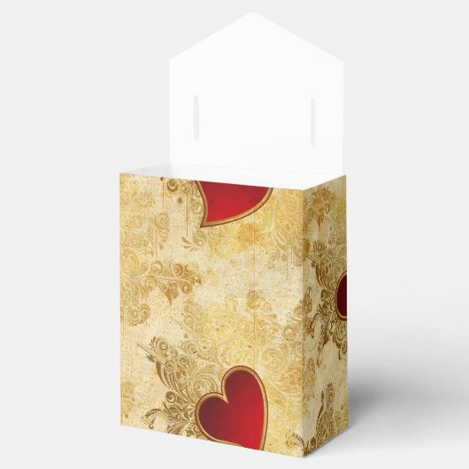 Aangepaste bruiloft gouden rode harten klassieke g bedankdoosjes (Geopend)