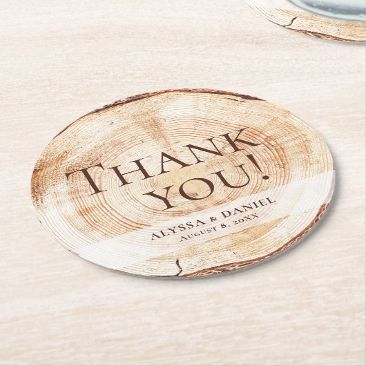 Aangepaste bruiloft gunst Dank u Wood Cut Slice Ronde Kartonnen Onderzetter (Gebogen)