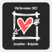Aangepaste bruiloft: hart zwart en rood vierkante sticker (Voorkant)