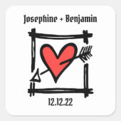 Aangepaste bruiloft: hart zwart en rood vierkante sticker (Voorkant)