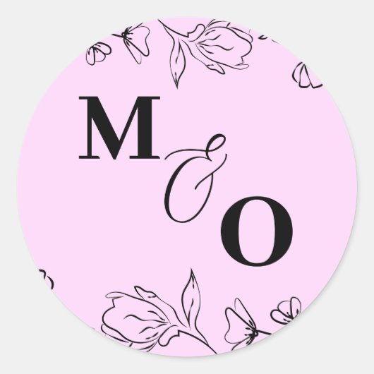 Aangepaste bruiloft Initiaal Sticker met bloemen (Voorkant)