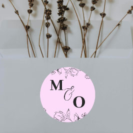 Aangepaste bruiloft Initiaal Sticker met bloemen