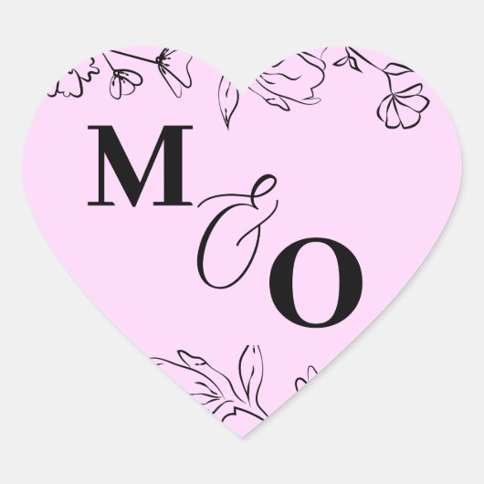 Aangepaste bruiloft Initiaal Sticker met bloemen (Voorkant)