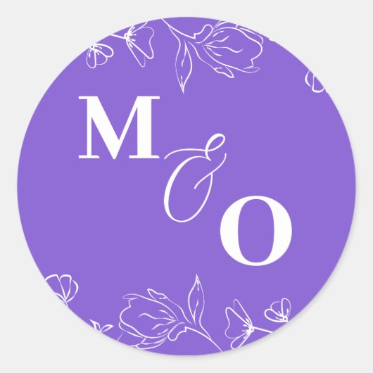 Aangepaste bruiloft Initiaal Sticker met bloemen (Voorkant)