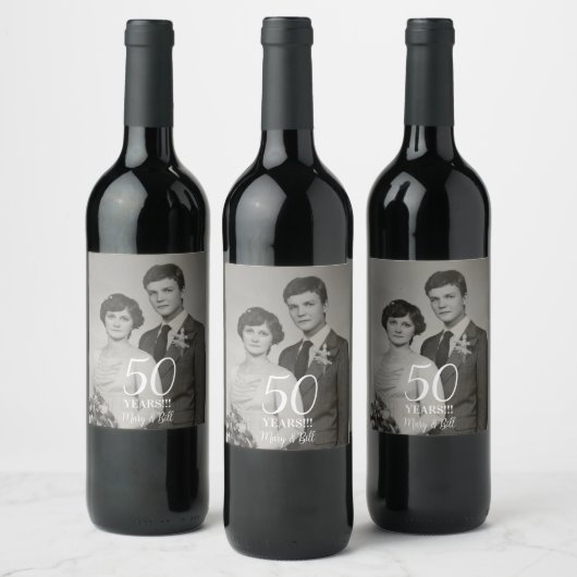 Aangepaste bruiloft jubileum foto Modern Wijn Etiket (Flessen)