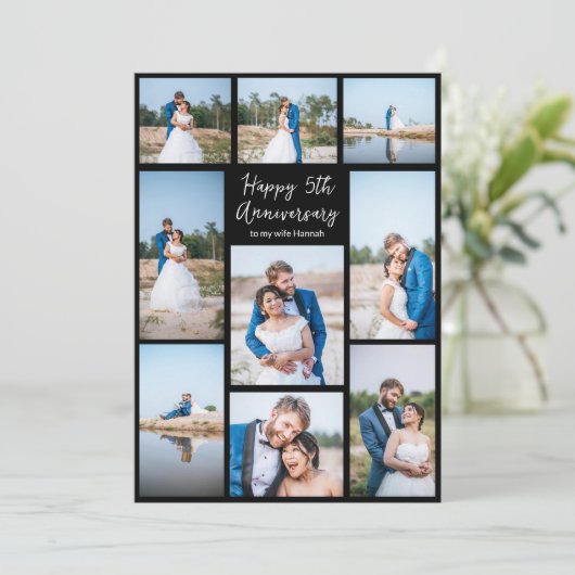 Aangepaste bruiloft Jubileum Pas getrouwd Fotocoll Kaart (Staand voorkant)