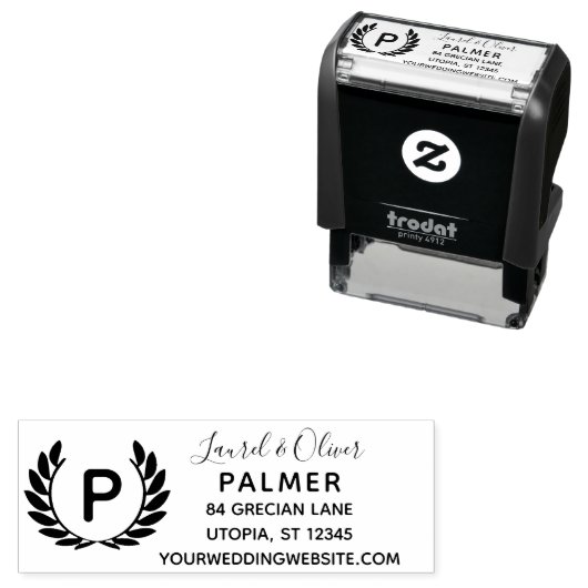 Aangepaste bruiloft laurier krans retour adres zelfinktende stempel (In situ)