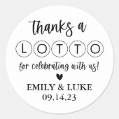 Aangepaste bruiloft loterij ticket gunst ronde sticker (Voorkant)