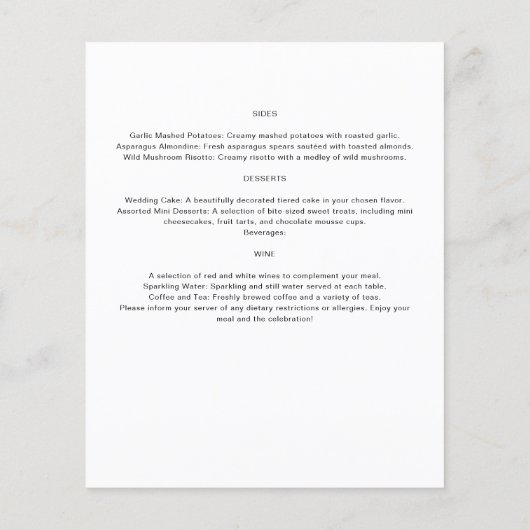 AANGEPASTE BRUILOFT MENU SJABLOON - KLEUR/AFBEELDI (Achterkant)