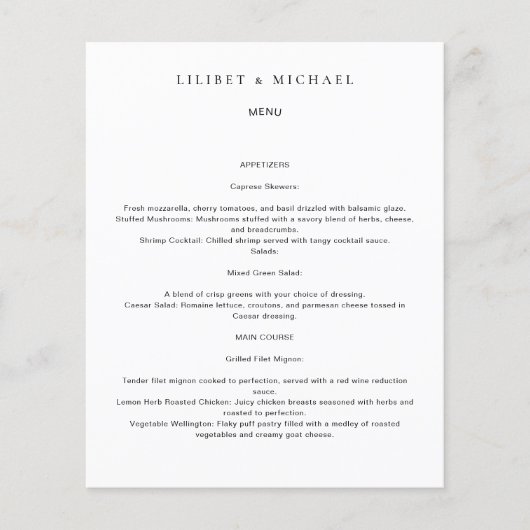 AANGEPASTE BRUILOFT MENU SJABLOON - KLEUR/AFBEELDI (Voorkant)