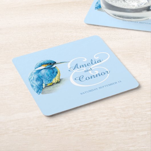 Aangepaste bruiloft met geschilderde ijsvogel kartonnen onderzetters (Schuin)