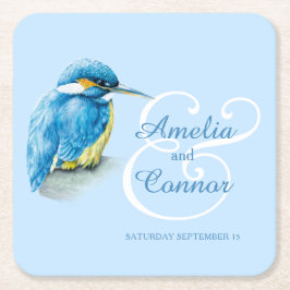 Aangepaste bruiloft met geschilderde ijsvogel kartonnen onderzetters