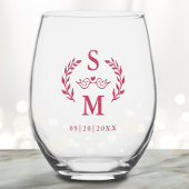 Aangepaste bruiloft Modern Monogram krans magenta Wijnglas Zonder Voet