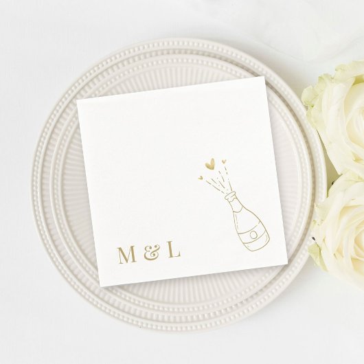 Aangepaste bruiloft Monogram Champagne Pop Goud Servet