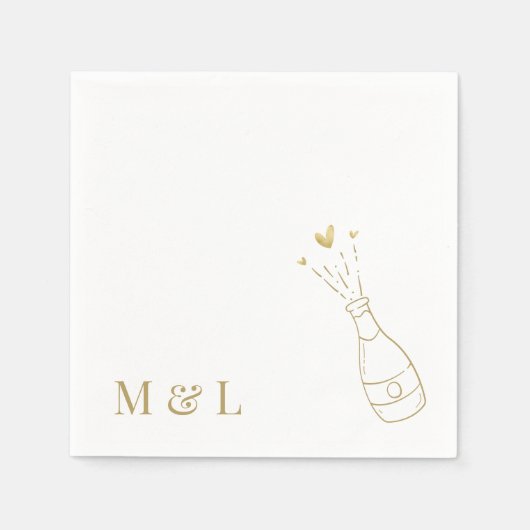 Aangepaste bruiloft Monogram Champagne Pop Goud Servet (Voorkant)