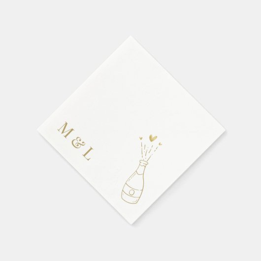 Aangepaste bruiloft Monogram Champagne Pop Goud Servet (Hoek)