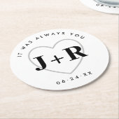 Aangepaste bruiloft Monogram Initialen met hart Ronde Kartonnen Onderzetter (Gebogen)