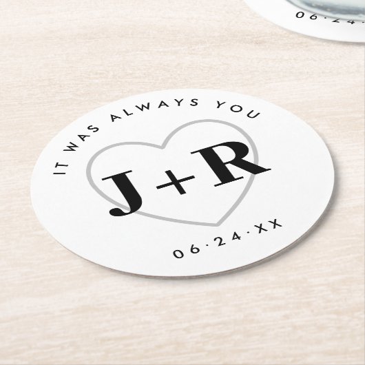 Aangepaste bruiloft Monogram Initialen met hart Ronde Kartonnen Onderzetter (Gebogen)